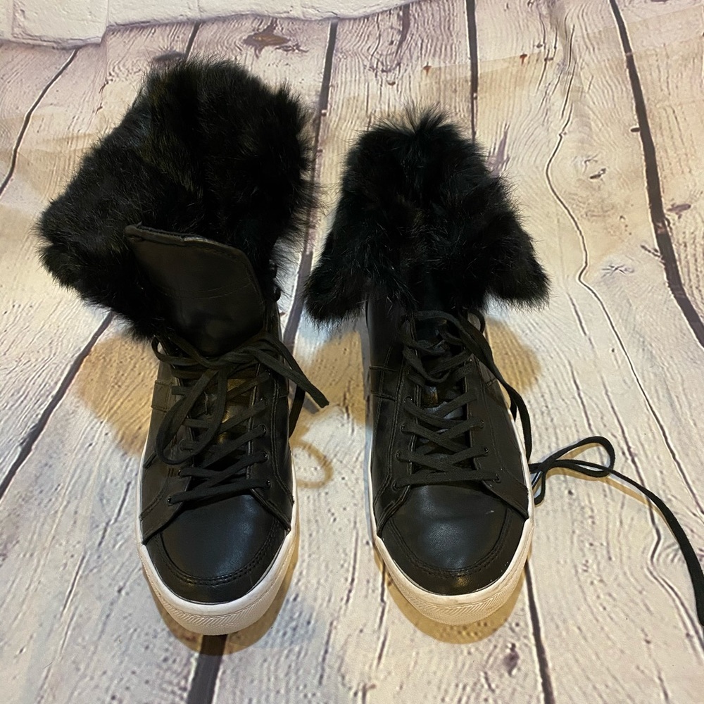 Rebecca Minkoff leather and rabbit fur sneakers